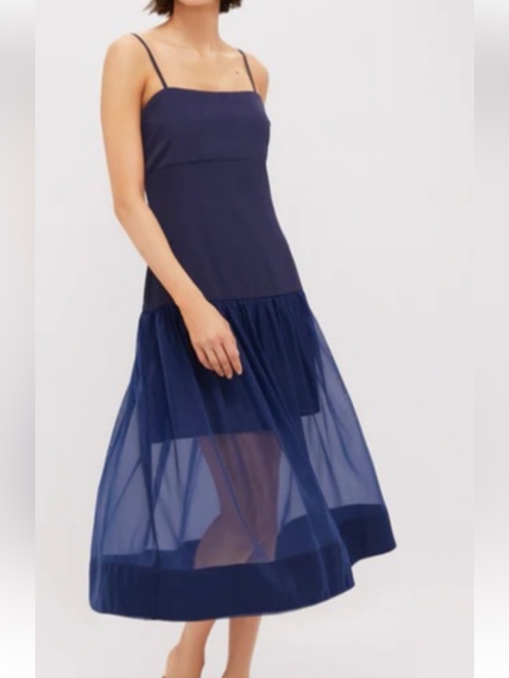 Hyacinth House NWT Navy Mesh Midi Dress with Spaghetti Straps size M
